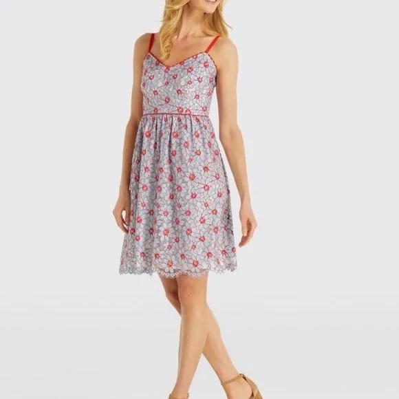 Draper James | Dresses | Like New Draper James Fit Flare Camisole Dress Sz  2 Womans Blue Red Lace | Poshmark